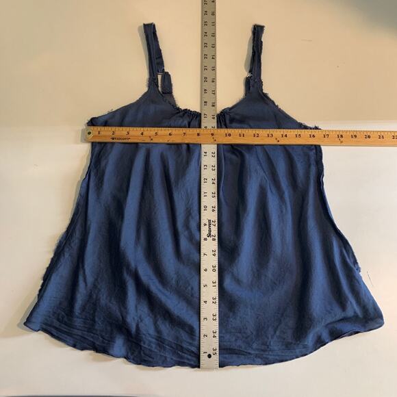 Brazeau Tricot Top Womens 3 Blue Silk Blend Adjust Strap Sheer Distressed Trim - Picture 6 of 10